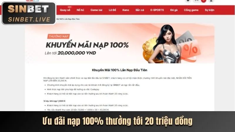 Hình ảnh chính giới thiệu Sinbet và ưu đãi e e88 đăng ký nhận 188k